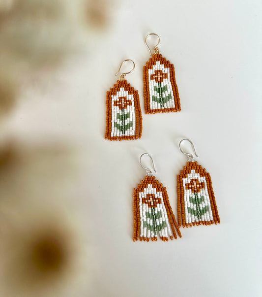Orange Flower Earrings