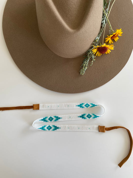 Western Hatband: White and Teal