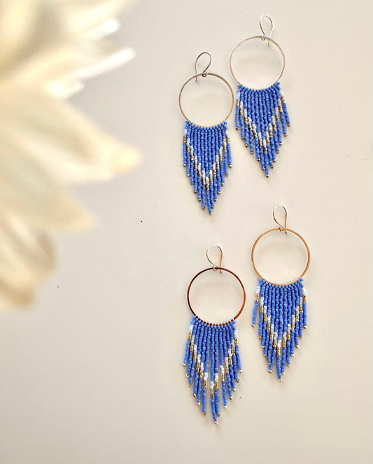 Periwinkle Fringe Hoops - Sterling Silver or 14 KT Gold