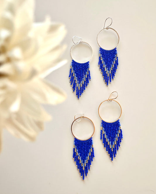 Lapis Fringe Hoops - Sterling Silver or 14 KT Gold