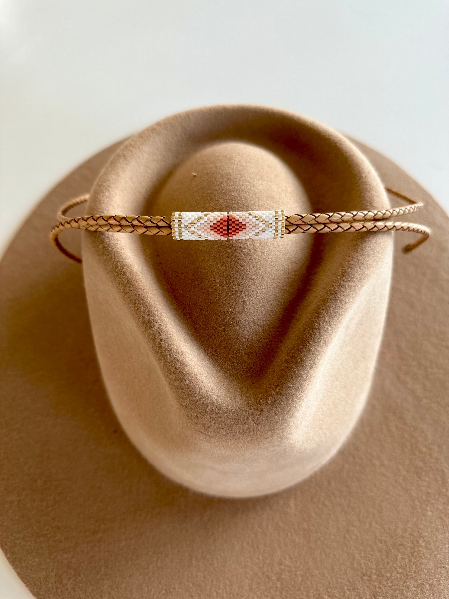 Leather Hatband - Pink and Camel